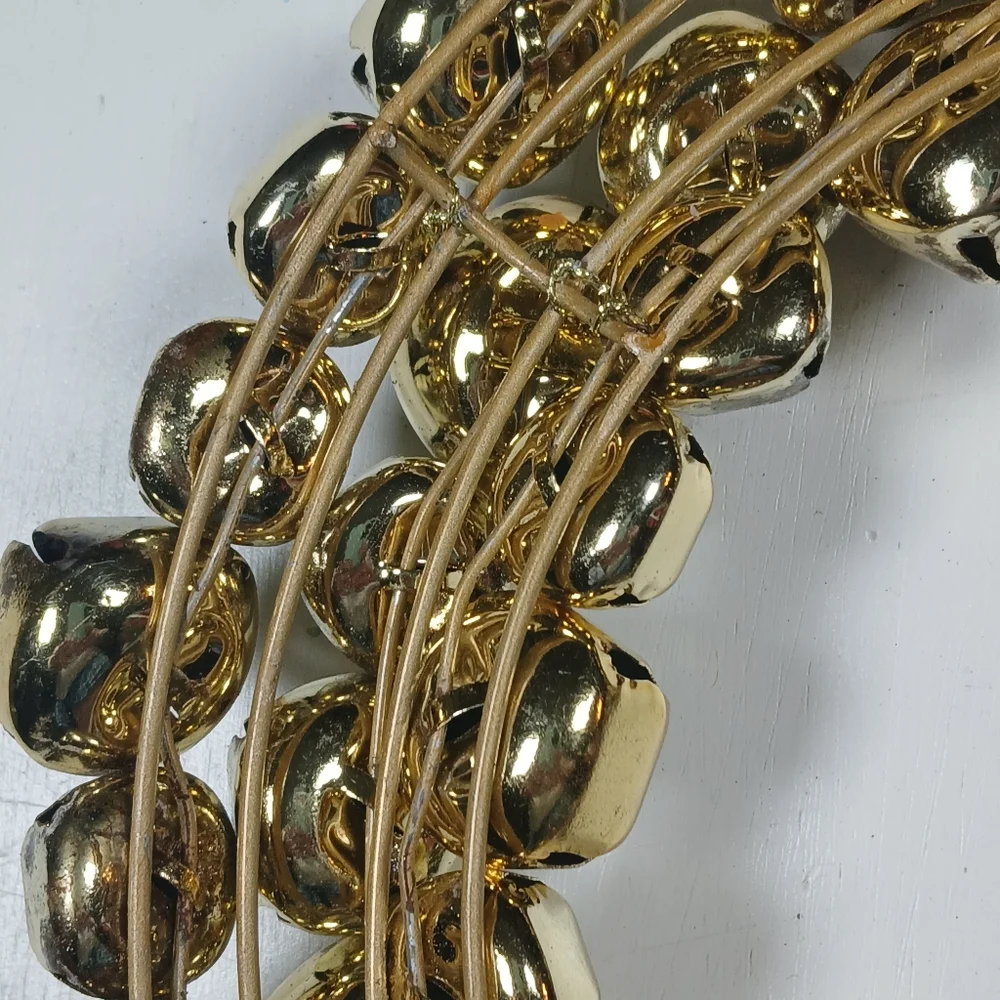 Holiday Christmas Large Jingle Bell Wreath 12”Gold Metal  Hanging Indoor Outdoor